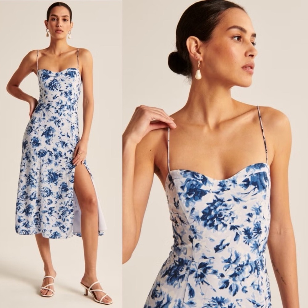 $130 Abercrombie & Fitch Blue Floral Camille Dress in XL